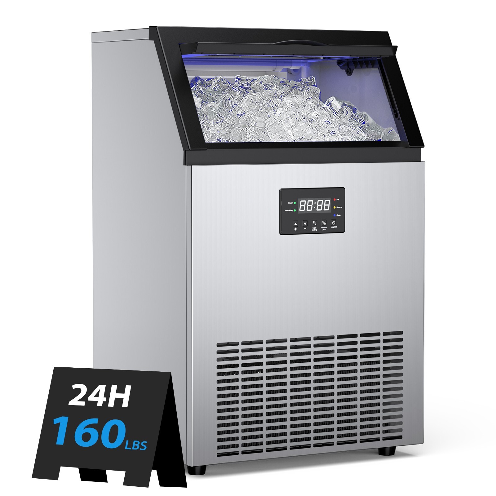 Commercial Ice Maker Machine, 160lbs/24H Stainless Steel Under Counter Ice Maker