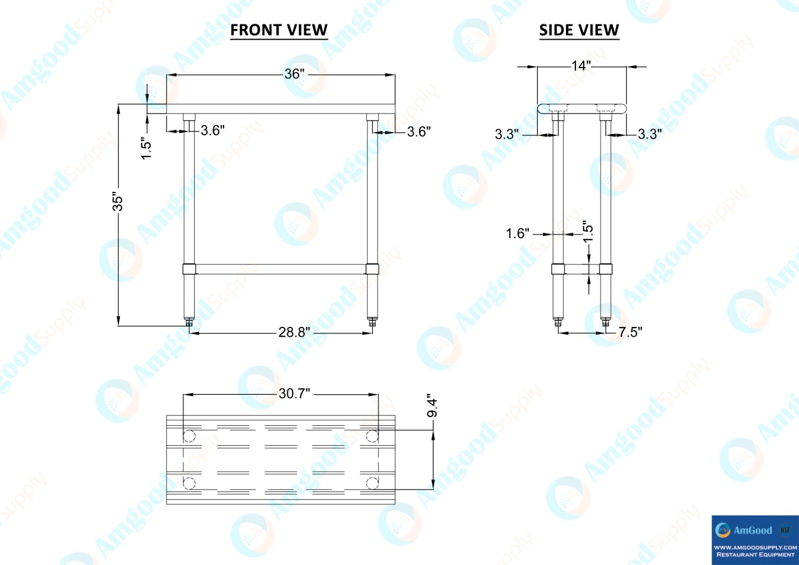 14 in. x 36 in. Stainless Steel Table