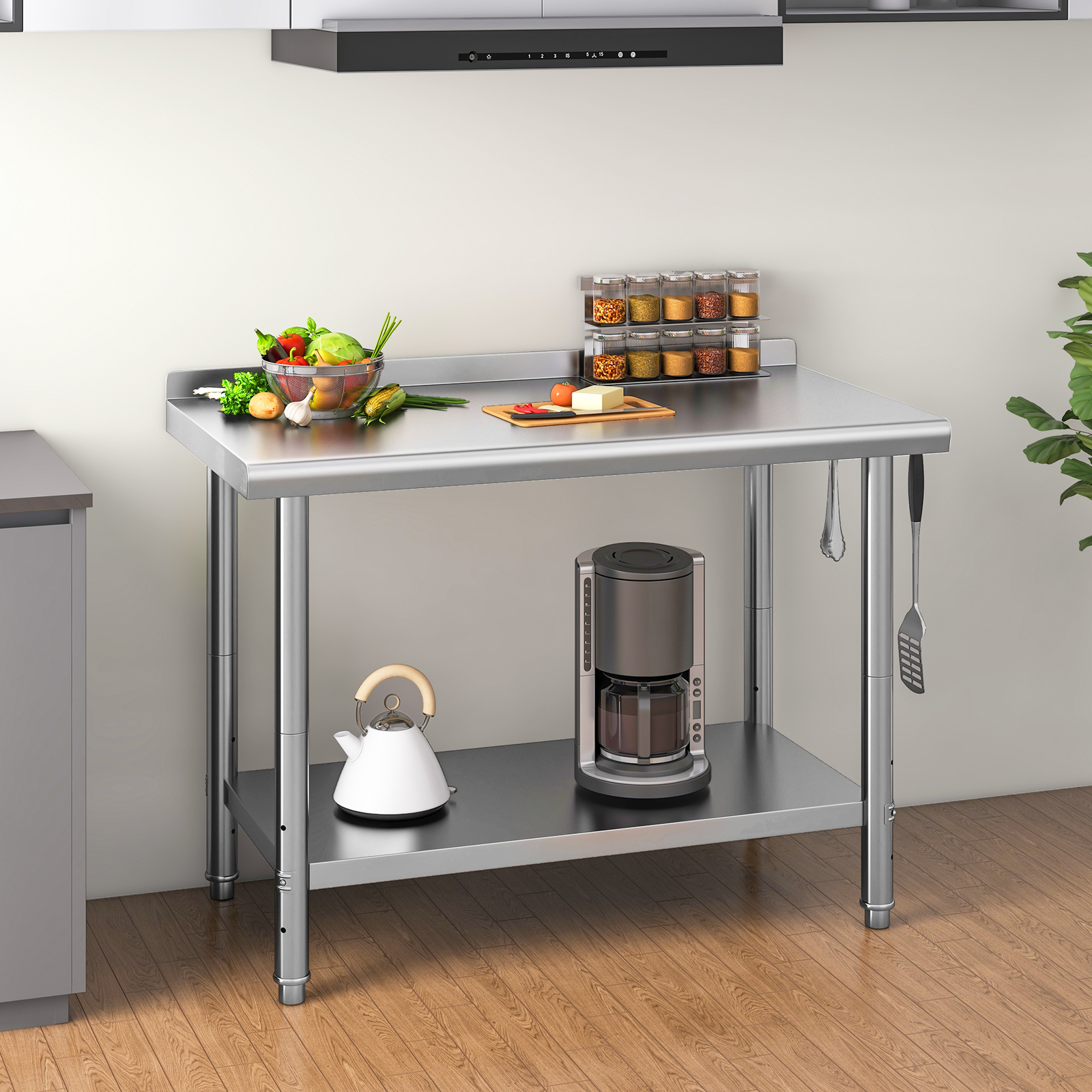 48″ x 24″ Stainless Steel Table Metal Table Prep Table w/ Backsplash&Undershelf
