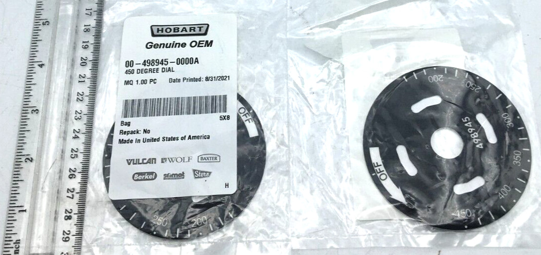 Hobart, Vulcan Hart Lot of 2, 450° Dial Insert 00-498945-0000A NIP