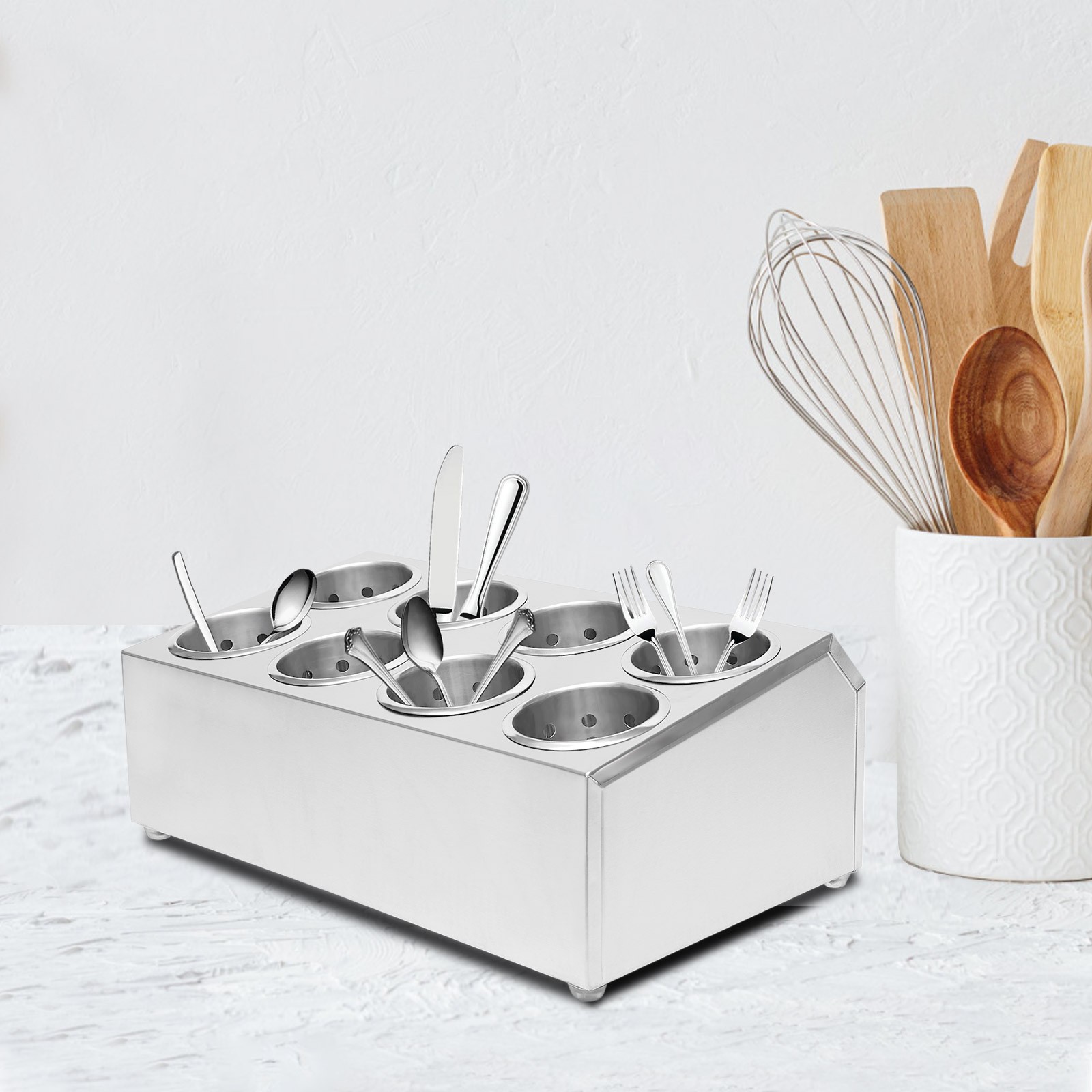 8 Hole Stainless Steel Flatware Holder Commercial Silverware Storage Organizer