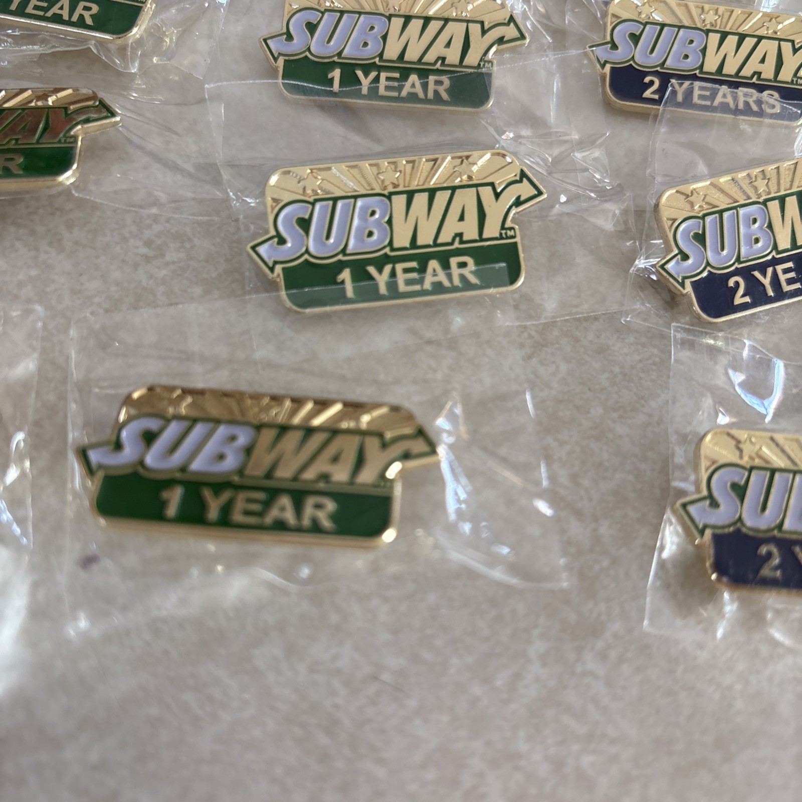 Lot 20 Subway Sandwich Restaurant Employee Service Award Pin 1 Year 2 Year NEW