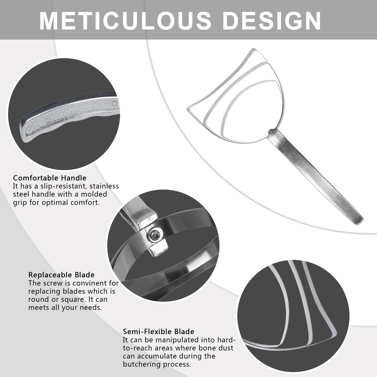 BOLEXINO Professional Square Stainless Steel Bone Dust 2 Pack, Sliver