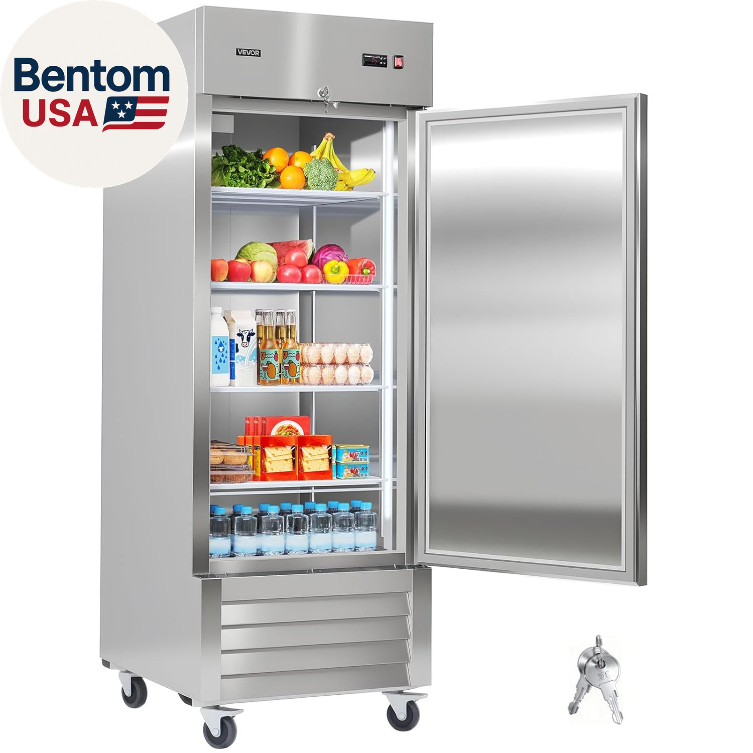 Commercial Reach-In Refrigerator 29″ W, 22 Cu.Ft Stainless Steel Upright Refrige
