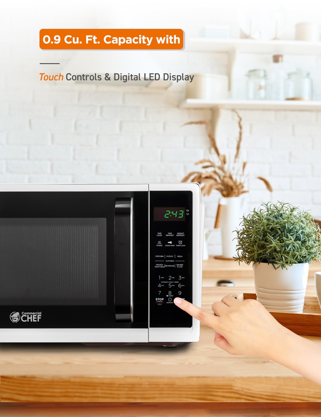 COMMERCIAL CHEF 0.9 Cubic Foot Microwave with 10 Power Feet, White