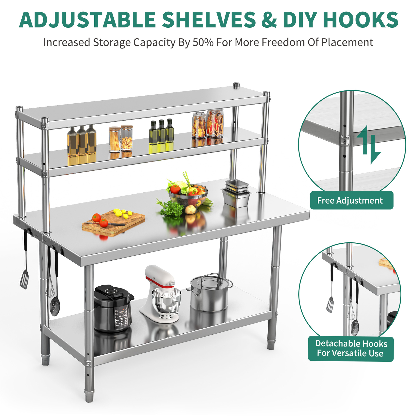 Stainless Steel Work Table with Overhead Shelf, 42″ x 24″