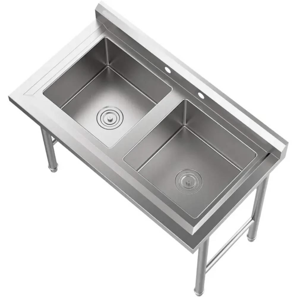 18 Gauge Stainless Steel Kitchen Sink 2 Compartment Free Standing Utility Sink
