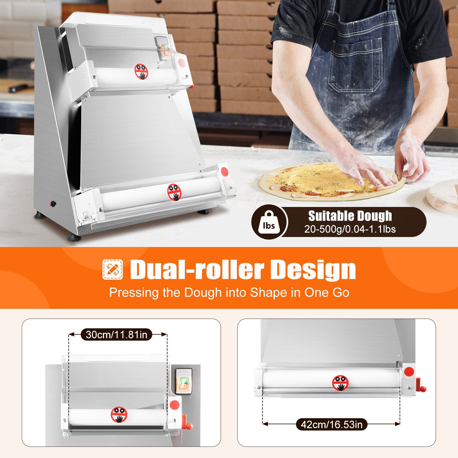 Commercial Electric 4-16″ Pizza Dough Roller Sheeter Pastry Press Making Machine