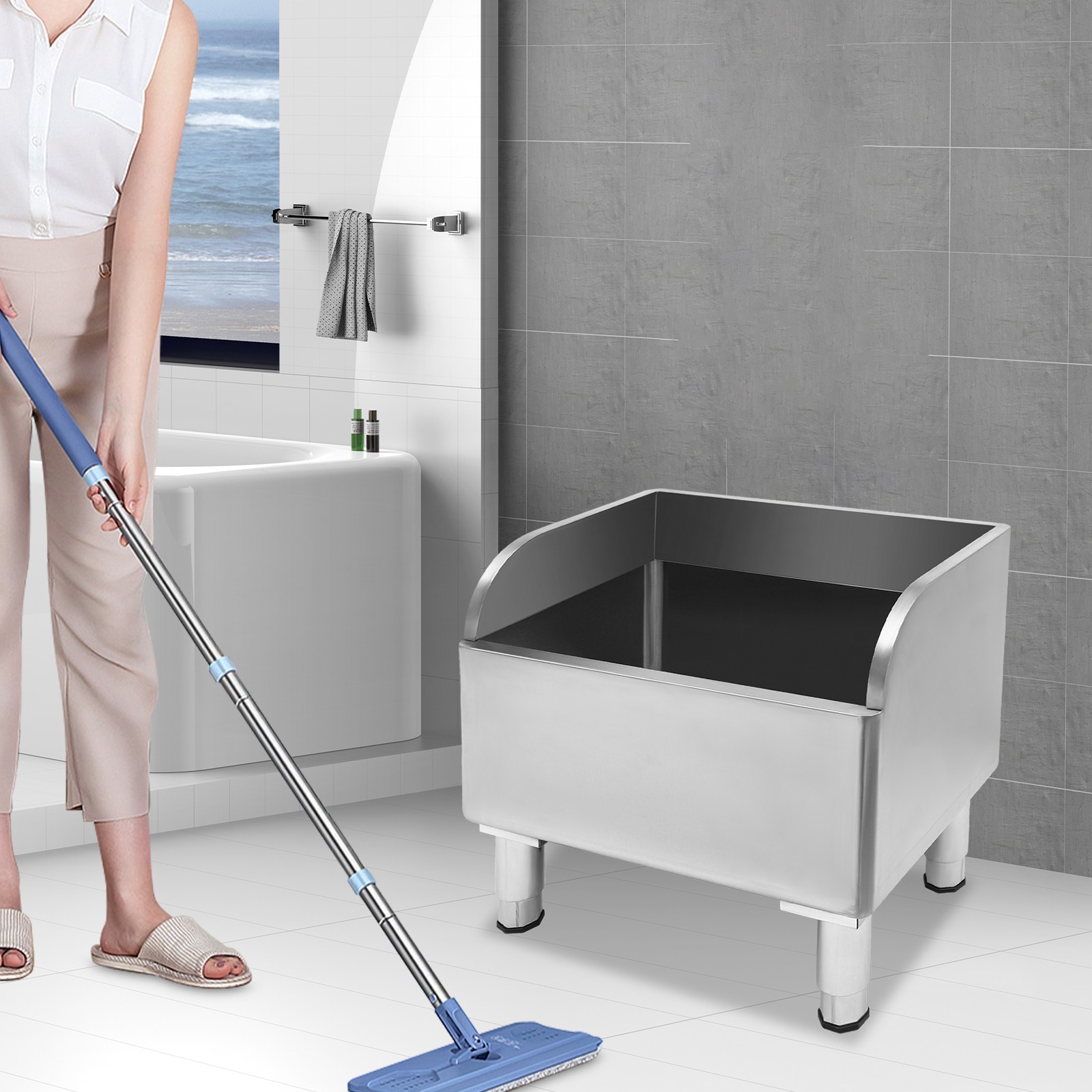 Commercial Stainless Steel Mop Sink Laundry Room Floor Mop Sink with Drainage