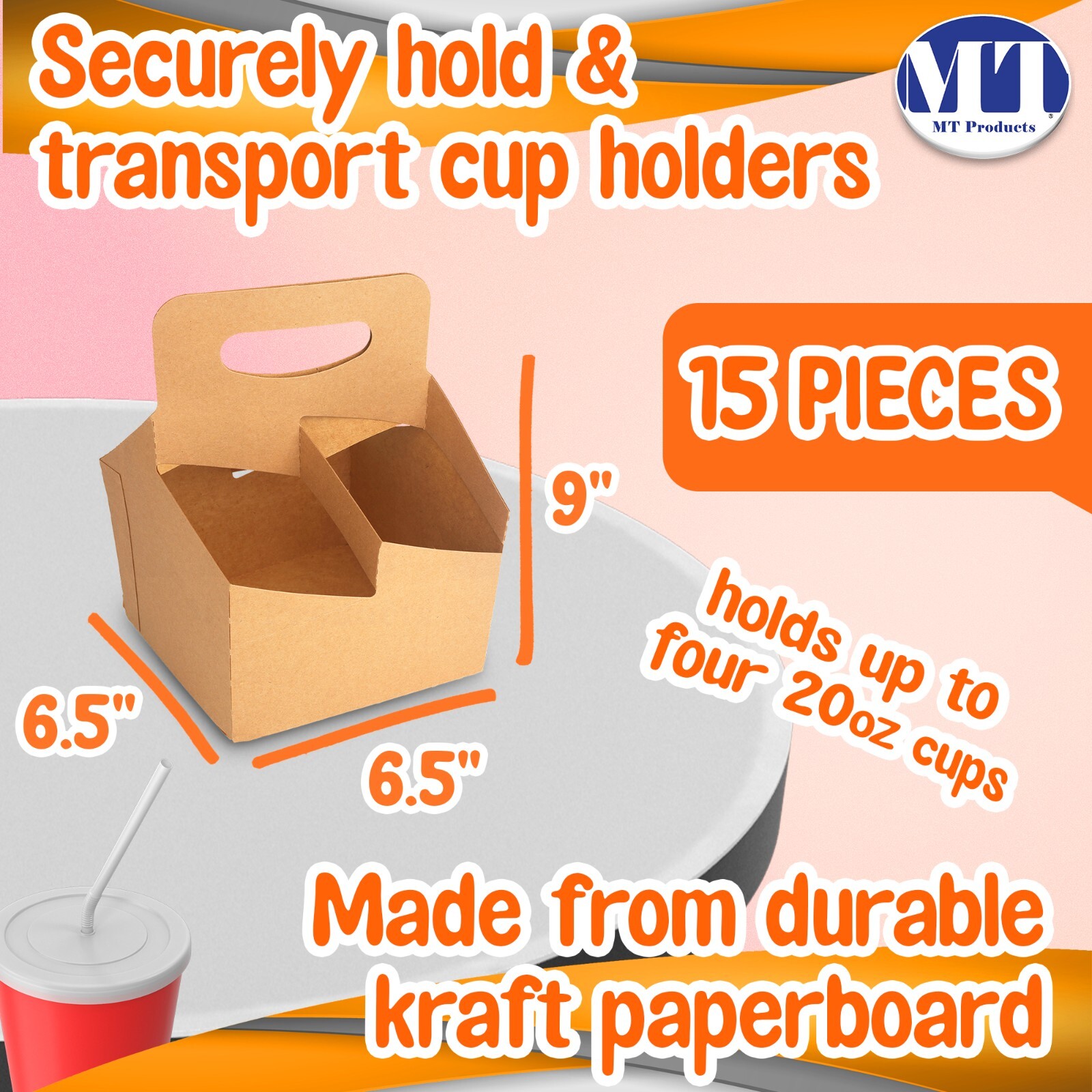 MT Products Kraft Drink Carrier with Handle | Holds Up To 4 Cups – Pack of 30