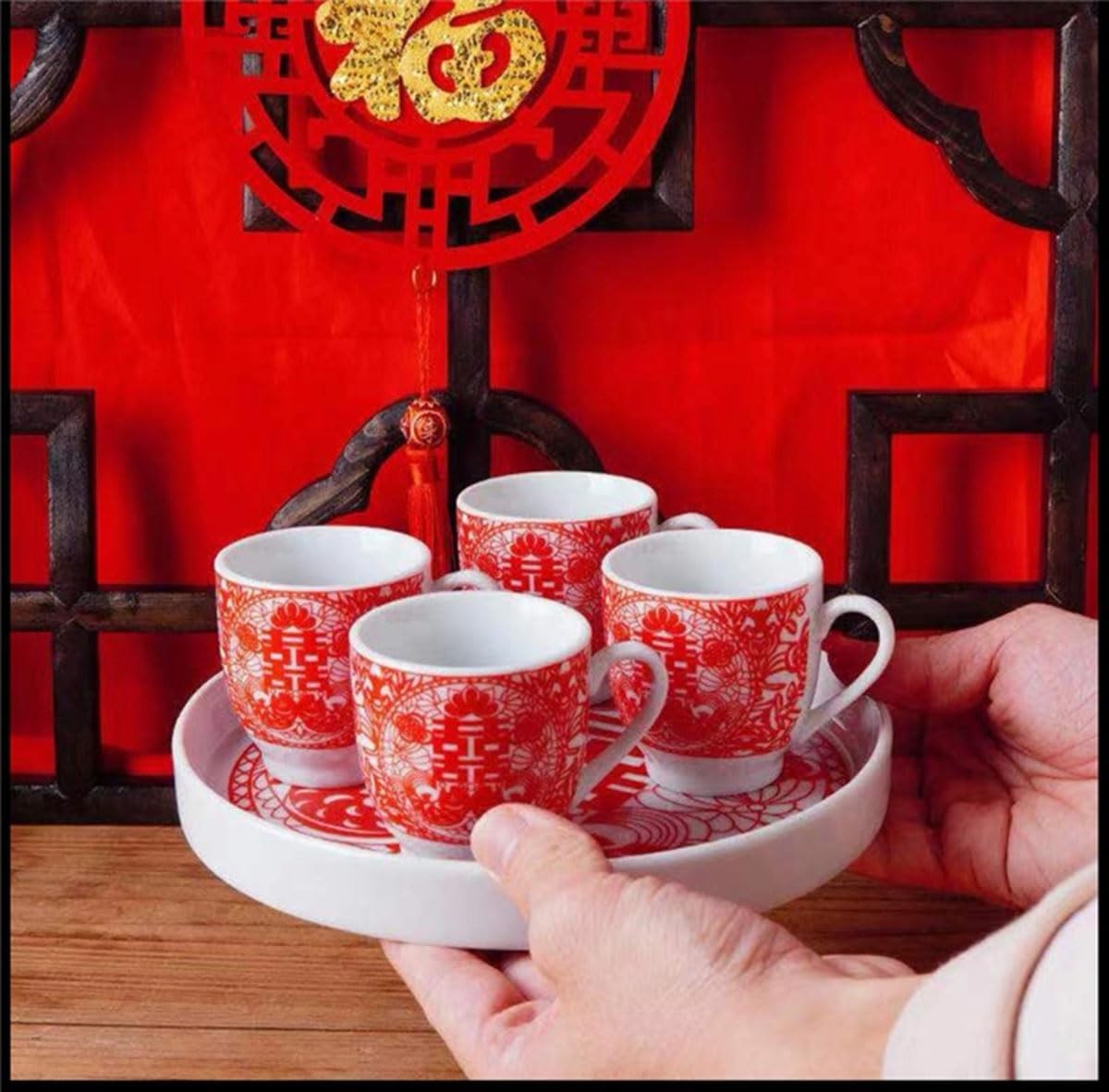 Chinese Tea Set Service Porcelain Tea Pot 4 Cups tray for Adults Men Women Tea
