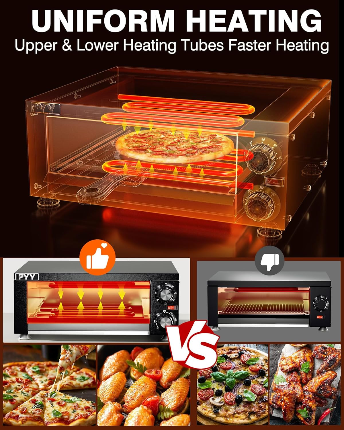 Electric Pizza Oven – Indoor Countertop Pizza Oven 1100W, Commercial Pizza Maker