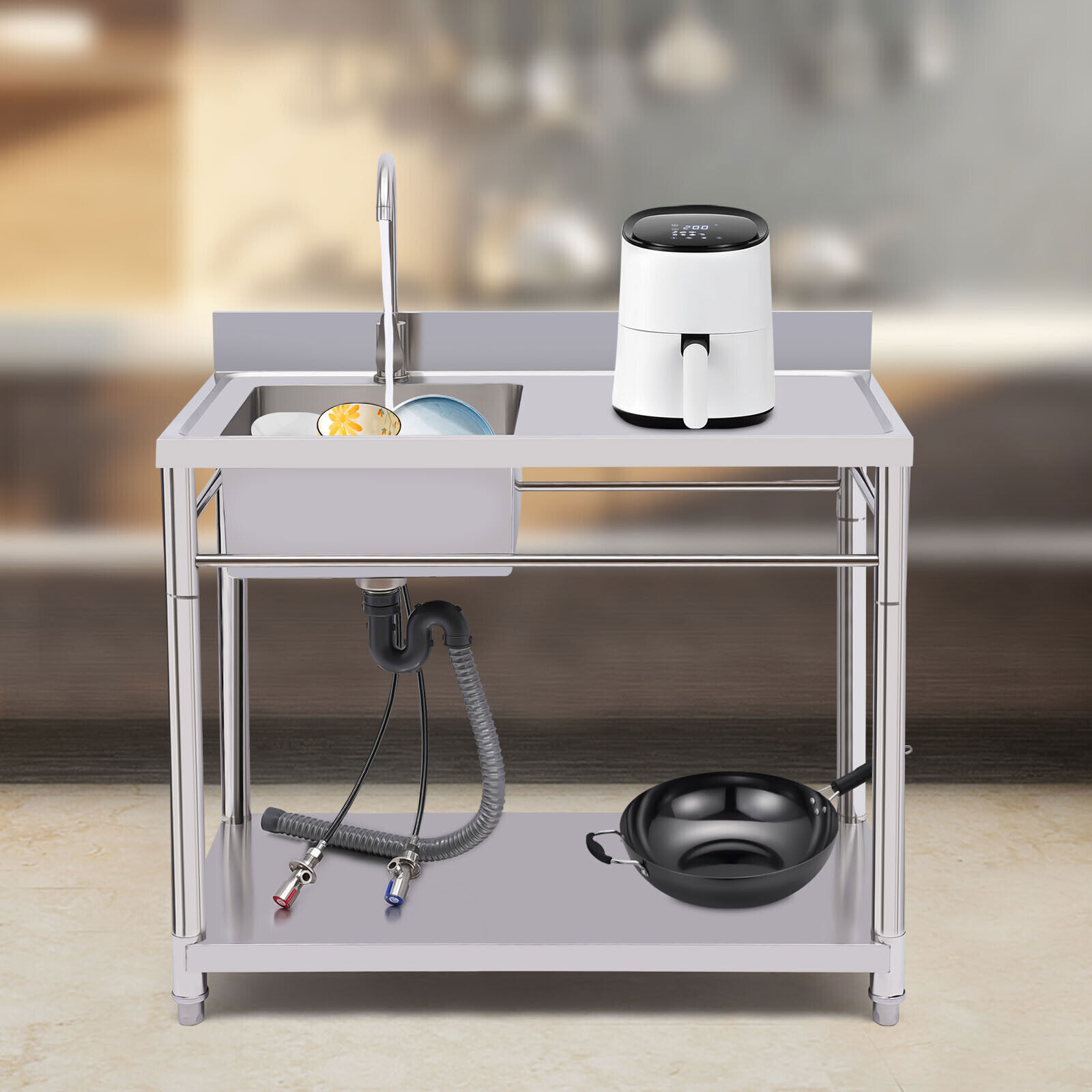 1 Compartment Sink Kitchen Stainless Steel Utility Sink Prep Table Commercial