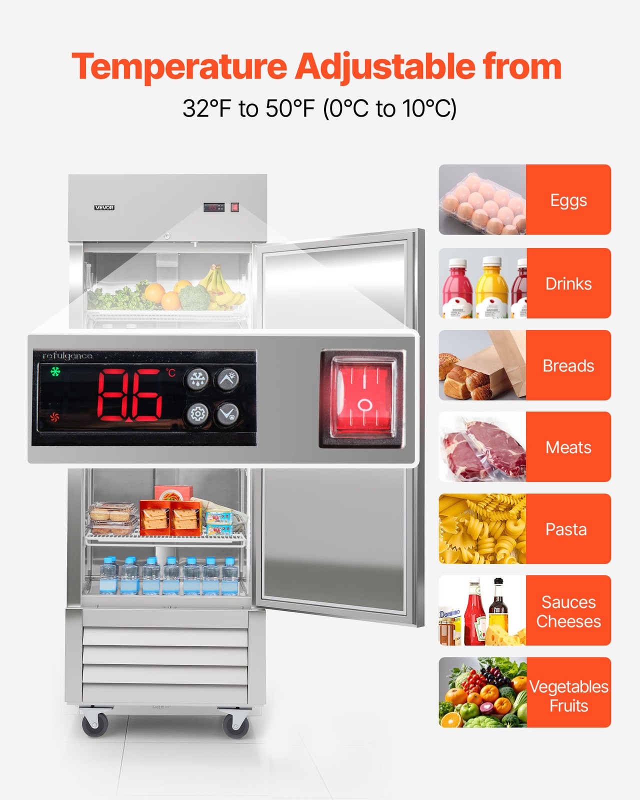 VEVOR 29-85″ Commercial Refrigerator Reach in Refrigerator Freezer w/1/2/3 Door