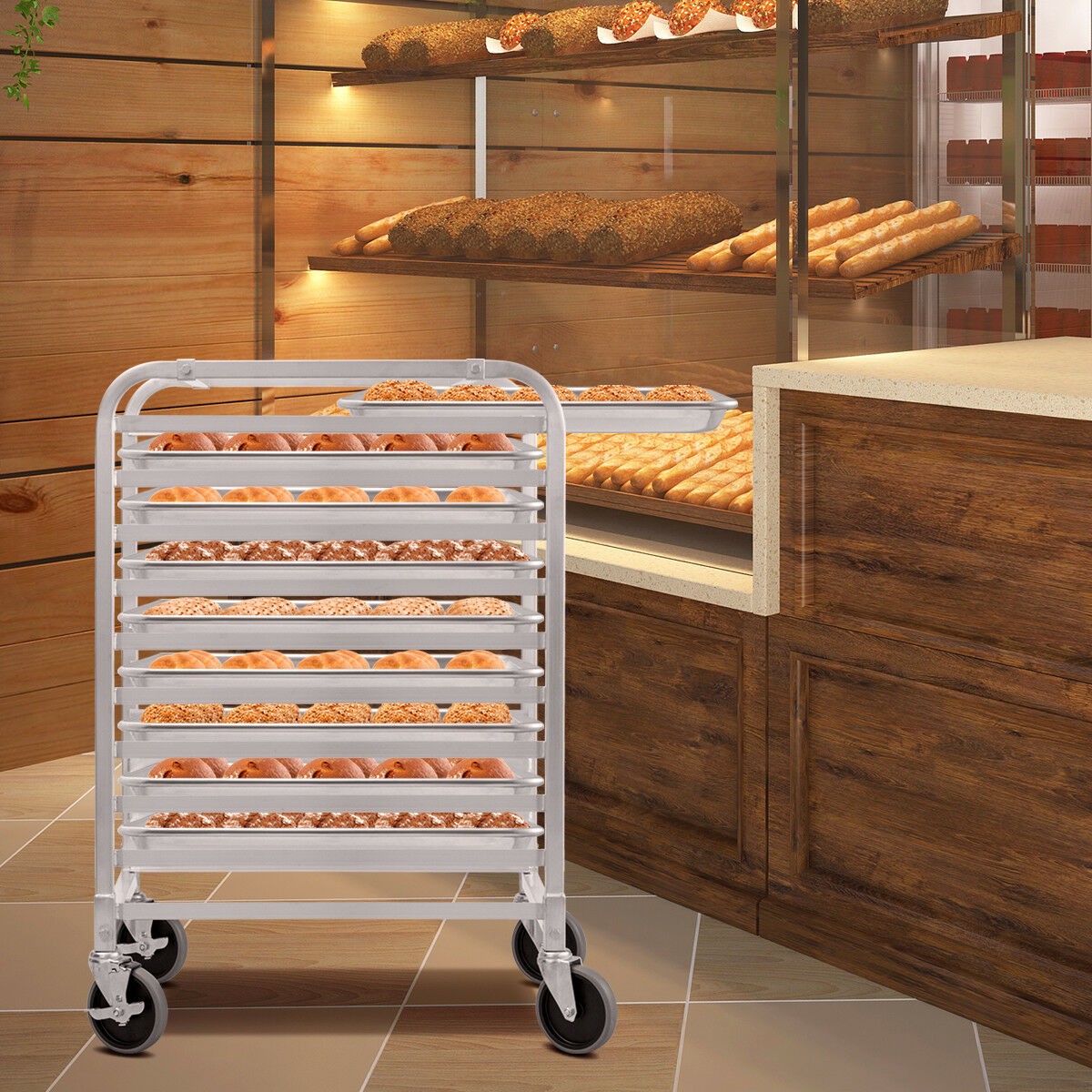 Costway 10 Sheet Aluminum Bakery Rack Rolling Commercial Cookie Bun Pan Kitchen