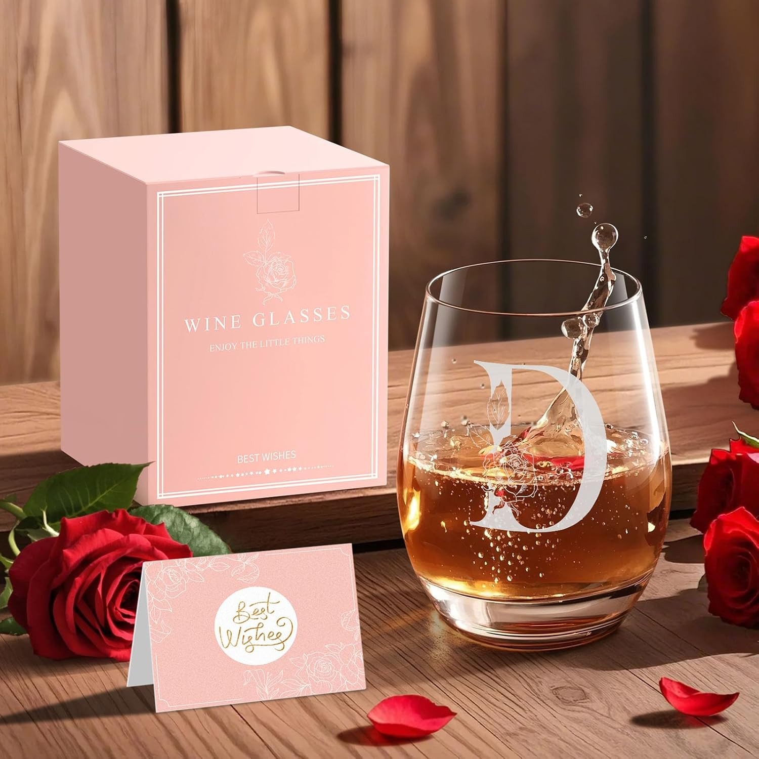 Mothers Day Gifts for Mom Wife Grandma, Initial A-Z Wine Glass Personalized For