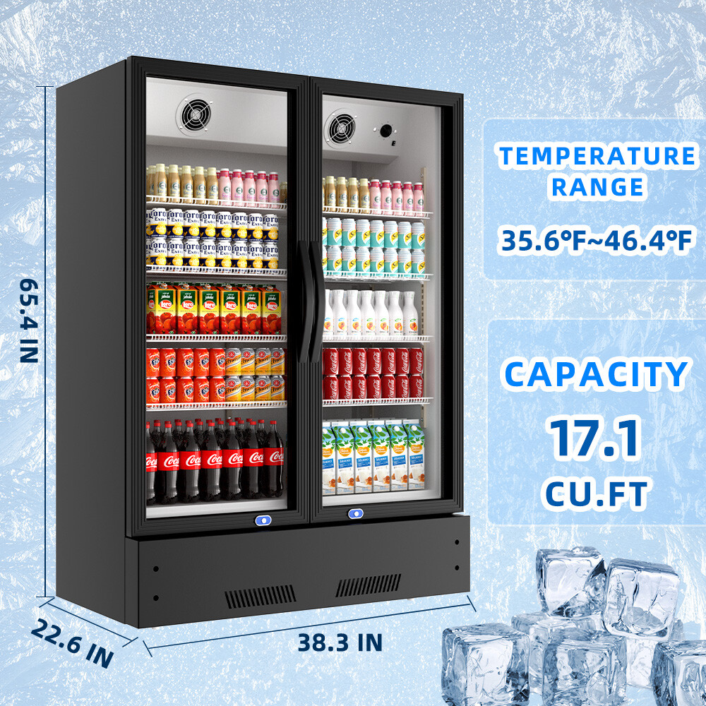 39″ Commercial 2 Glass Doors Merchandiser Refrigerator Display Cooler 17.1 Cu.Ft