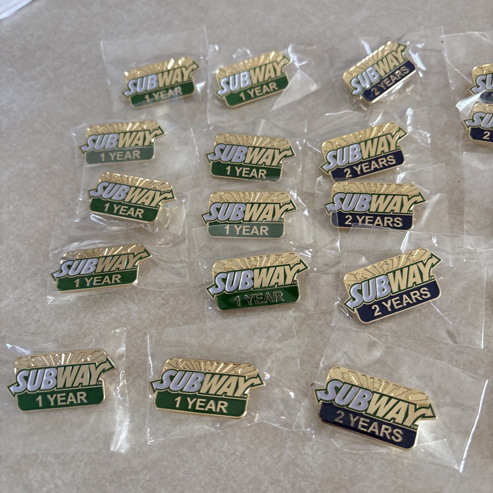 Lot 20 Subway Sandwich Restaurant Employee Service Award Pin 1 Year 2 Year NEW