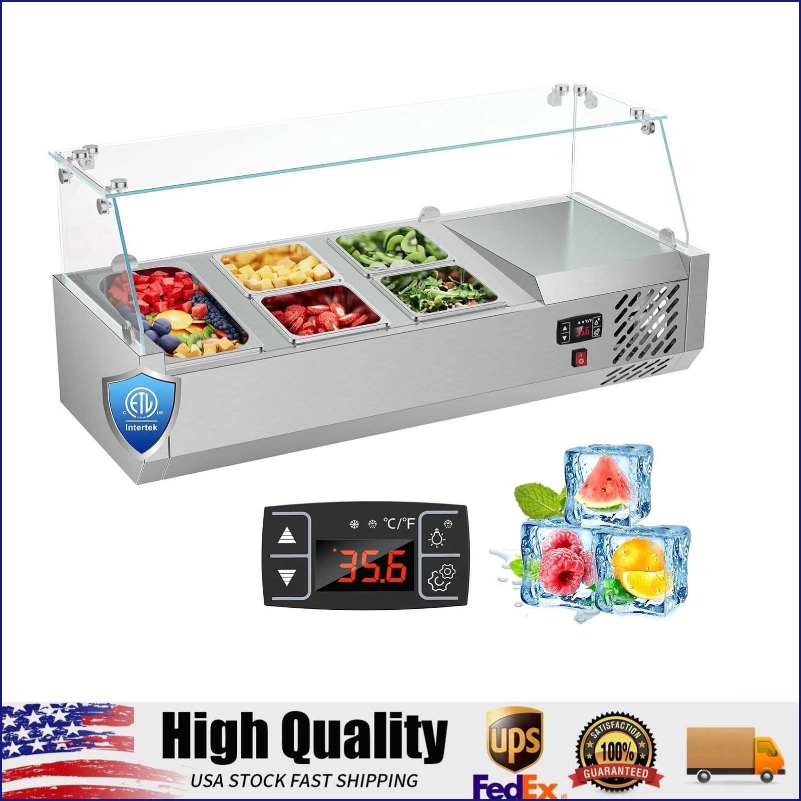 40″ Countertop Condiment Refrigerated Salad Sandwich Prep Station w/Glass Shield