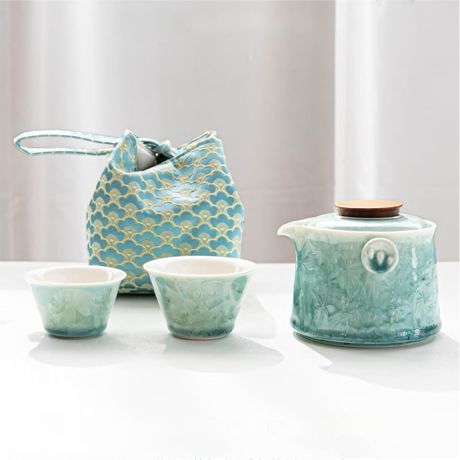 Hermit Life Chinese Travel Tea Set, Portable Ceramic Teapot for One to Two,