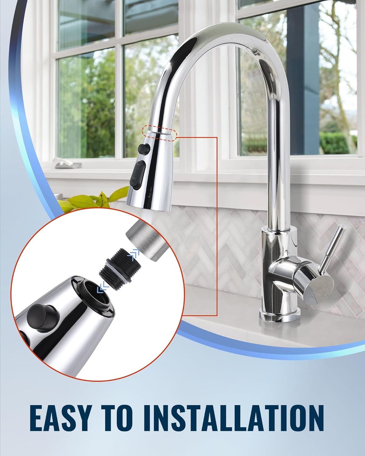 Kitchen Faucet Head Replacement:Stainless Steel Spray Head,3 Modes Pull Out