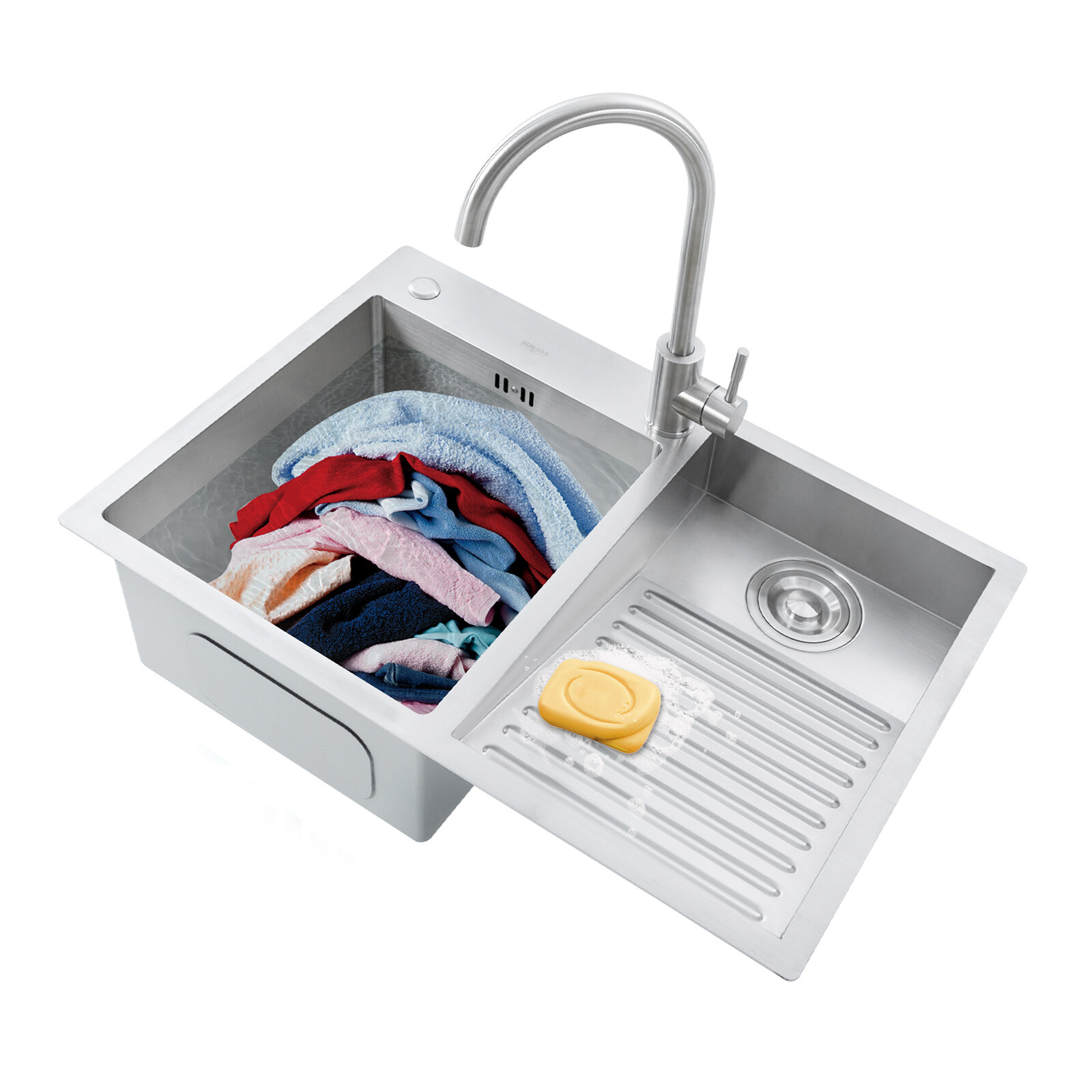 Stainless Steel Drop-in Laundry Sink Workstation Sink w/ Faucet 27.56*18.9*8.66″