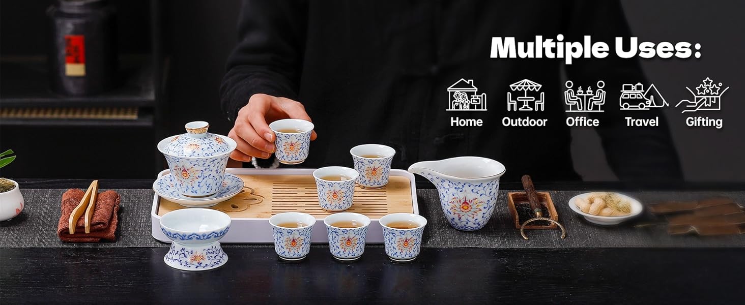 Japanese Tea Set Traditional with 6 Cups, Chinese Gongfu Tea Set for Adults,