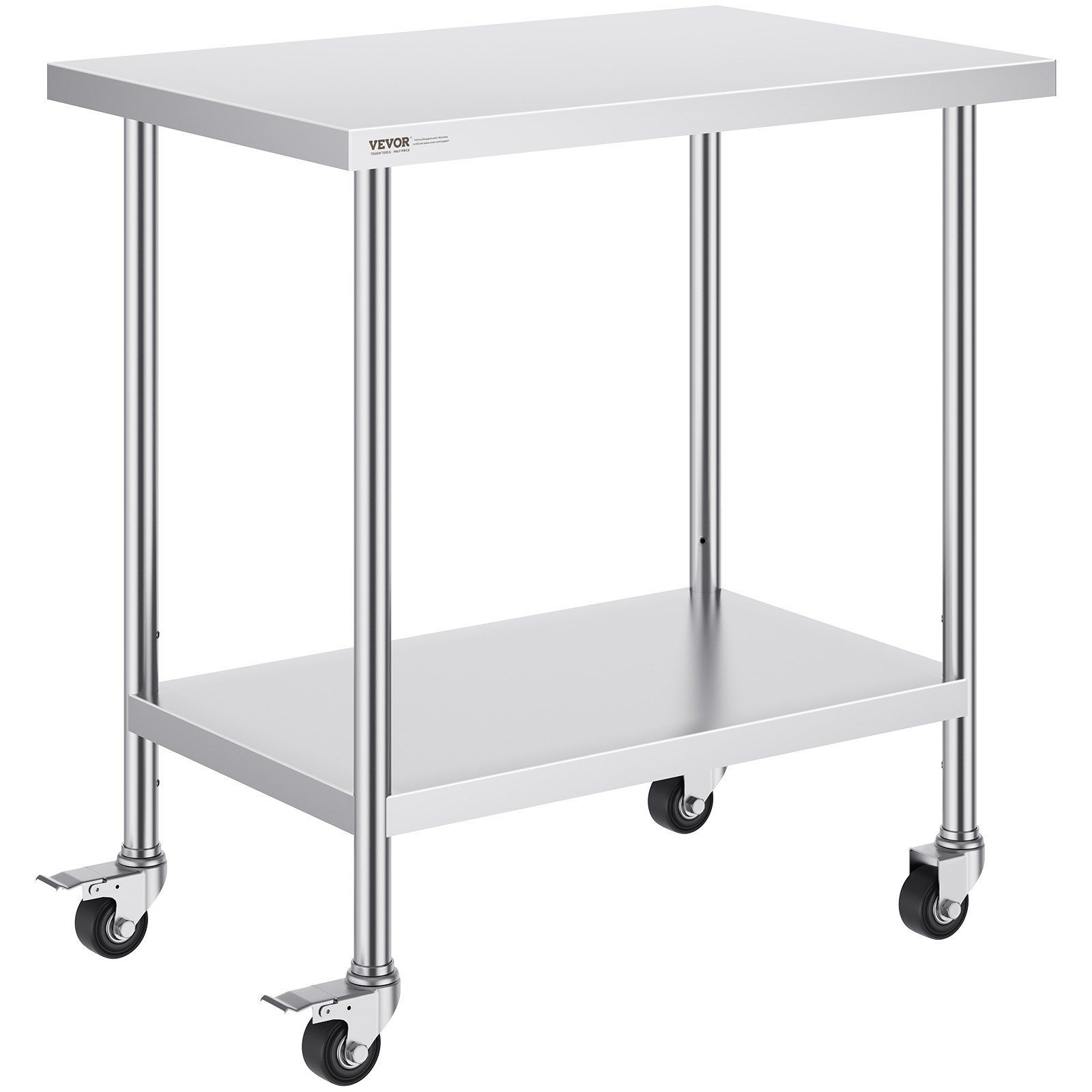 36x24x38in 3-Level Adjustable Stainless Steel Work Table with 4 Wheels