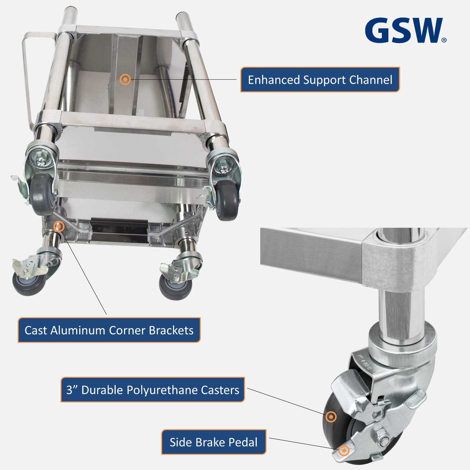 GSW ES-RC15 Stainless Steel Commercial Rice Warmer / Cooker Cart w/ 3″ Casters