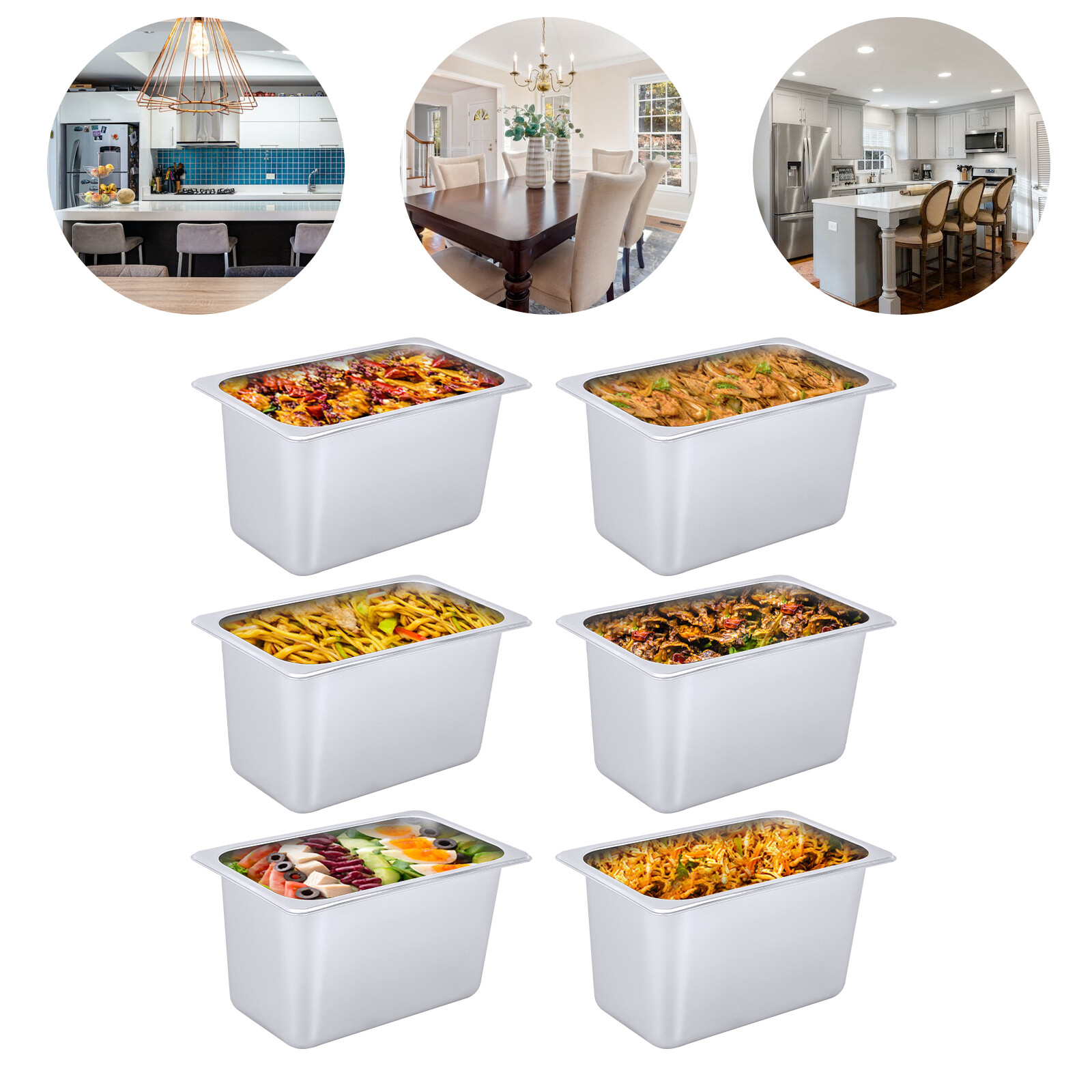 6 PACK 1/4 Size 6″ Deep Stainless Steel Steam Prep Table Hotel Buffet Food Pan