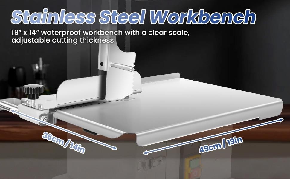 1000W Electric Bone Saw Machine w/19×14″ Worktable Frozen Meat Cutter w/8 Blades