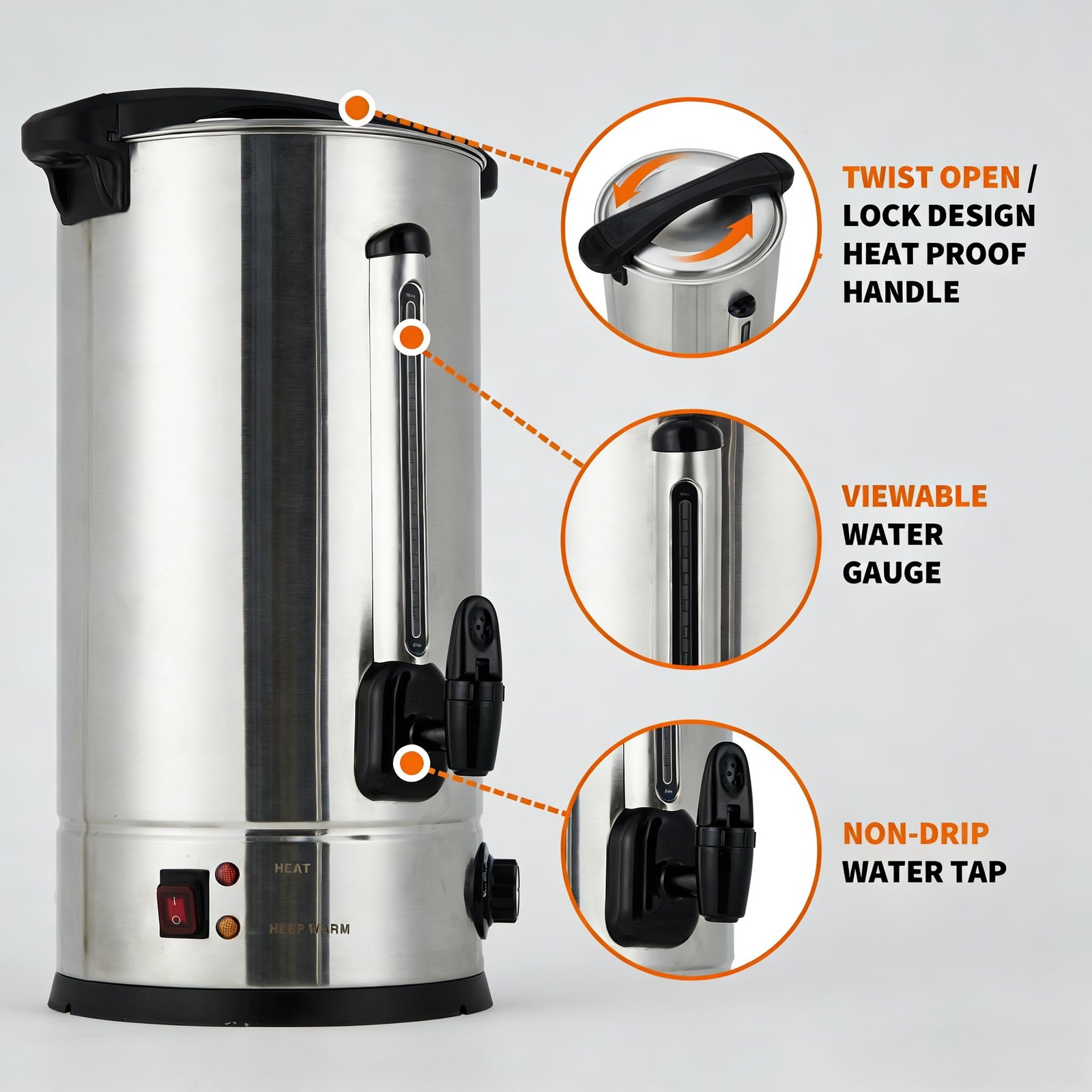 14 L/100 Cups Coffee Urn, Commerical Coffee Maker Large Percolator Pot Dispenser