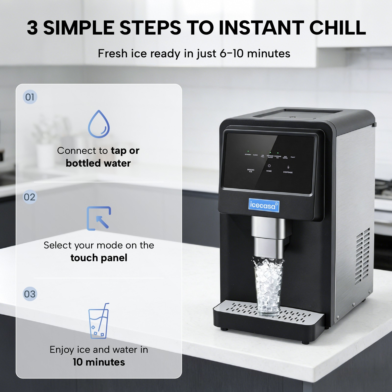 ICECASA 80LB Commercial Nugget Ice Maker Countertop Soft Chewable Ice Dispenser