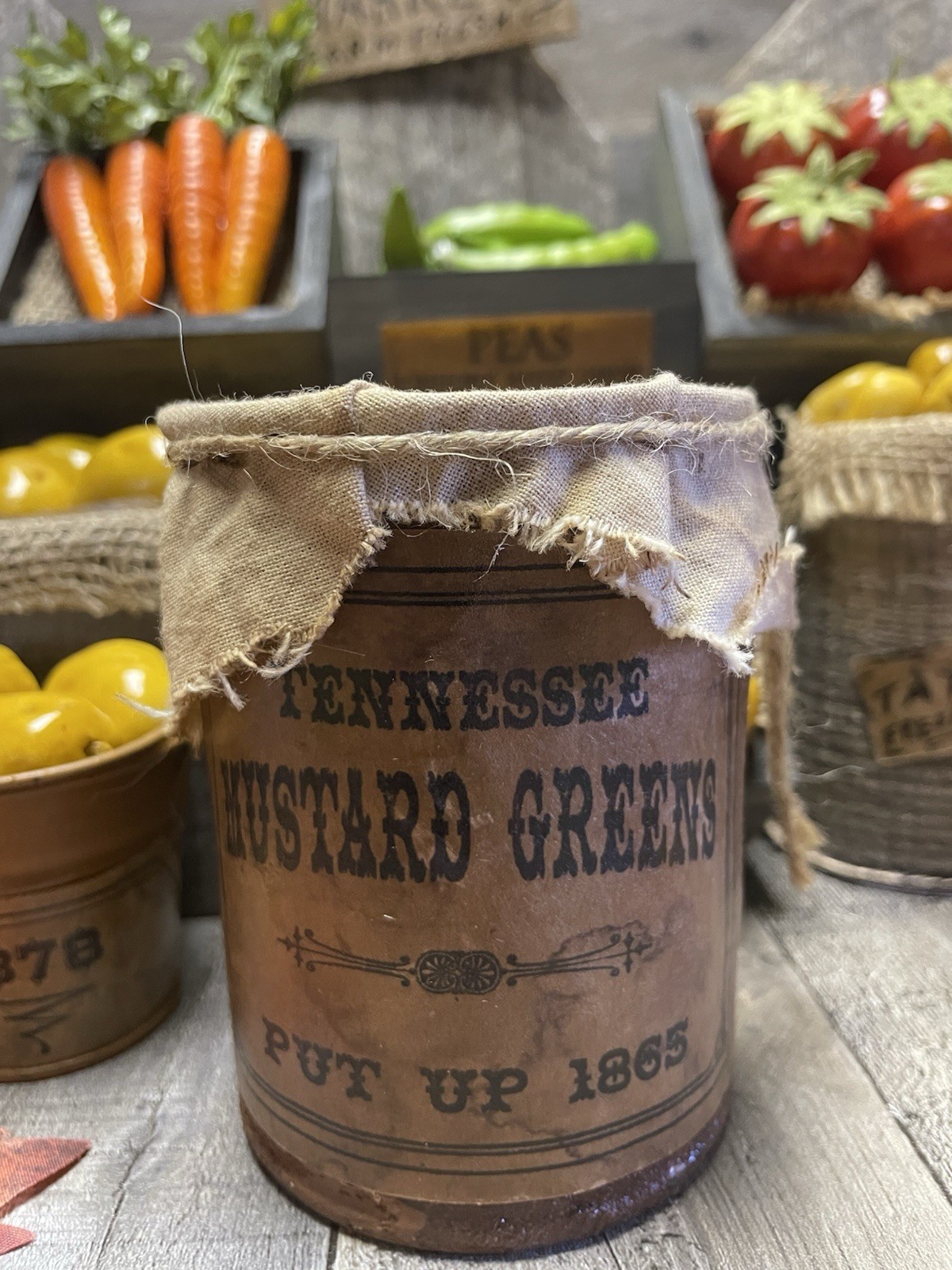 REPURPOSED TIN CAN TENNESSEE MUSTARD GREENS Rustic Primitive Farmhouse PROP