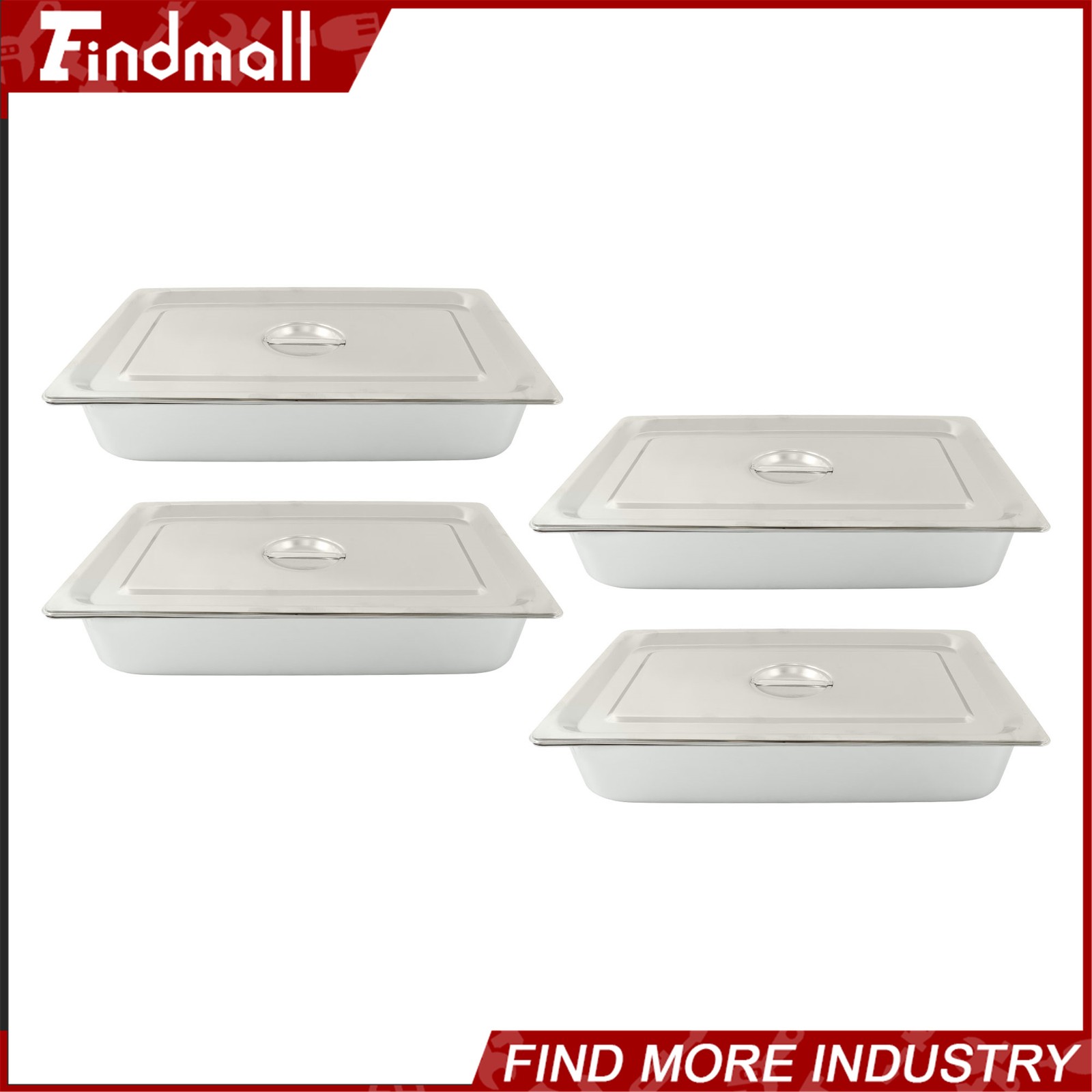 Findmall 4pcs Hotel Pan Full Size Stainless Steam Table 3.7 Inch Deep With Lid