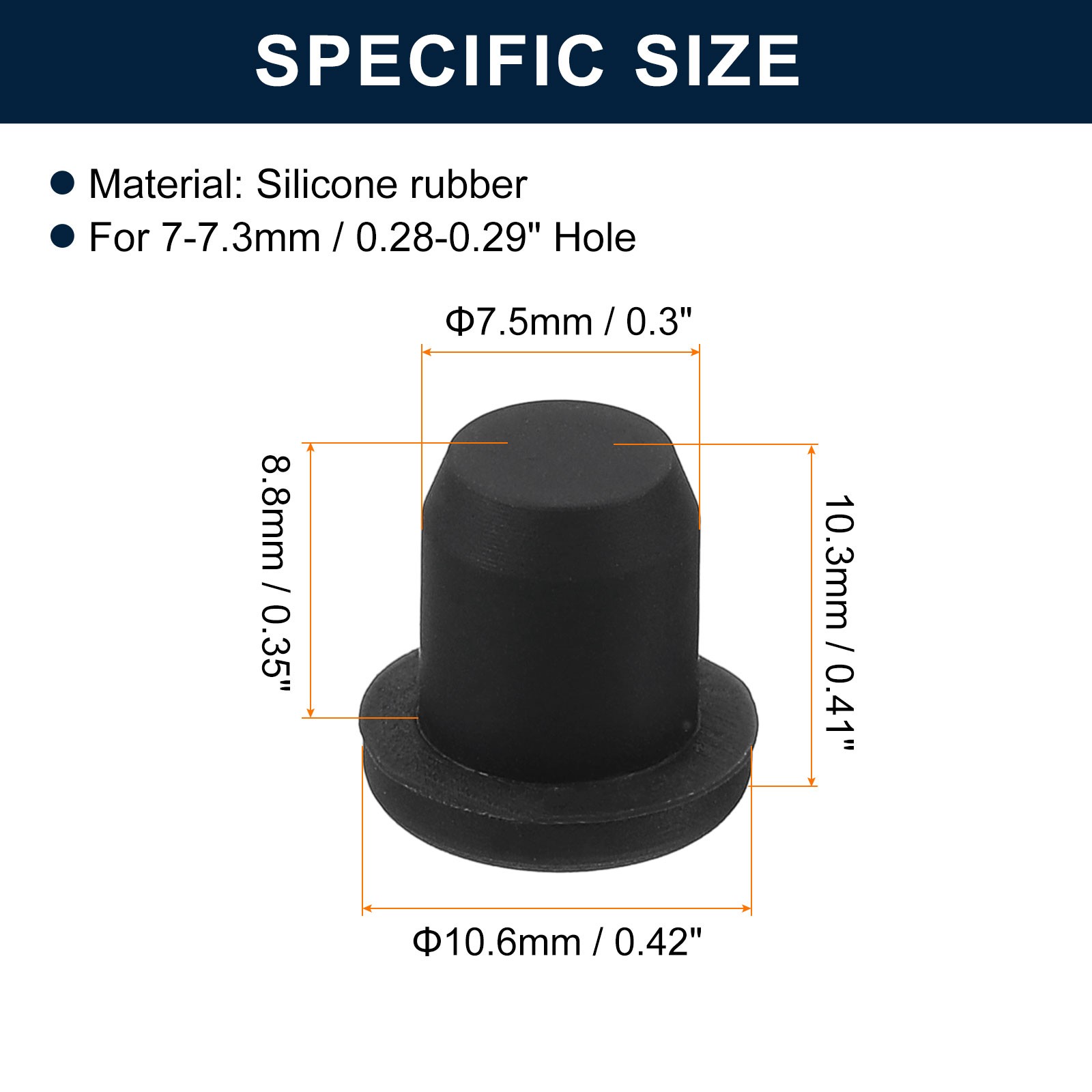32Pcs Black Rubber Stopper 7.5mm Plug Holes for 7-7.3mm/0.28-0.29″ Hole