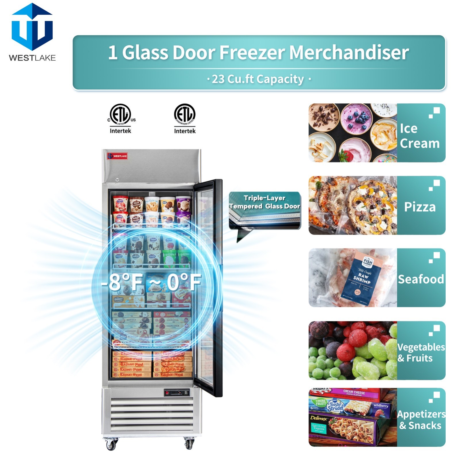 27″ Commercial Display Freezer 1 Glass Door Merchandiser Reach-in 23 Cu.ft