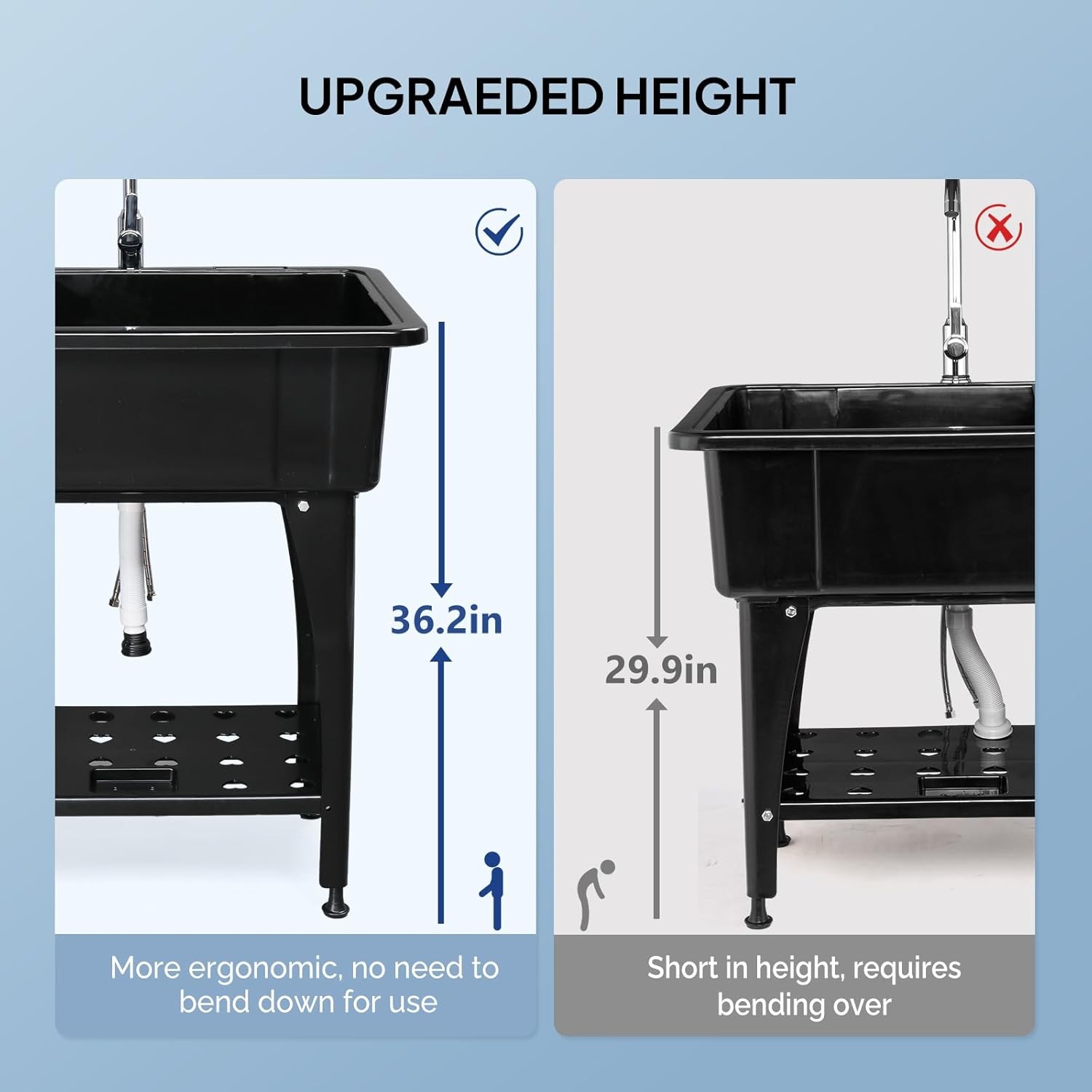32.3″L x 22.4″W x 49.6″H In/Outdoor Utility Sink with Stainless Steel Faucet