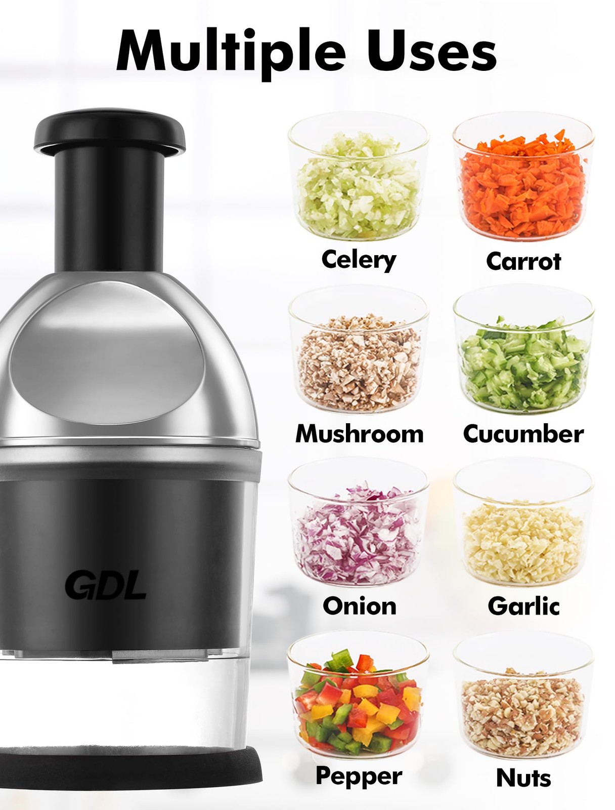 Food Chopper, Hand Chopper Dicer Easy to Clean, Manual Slap Vegetable Black
