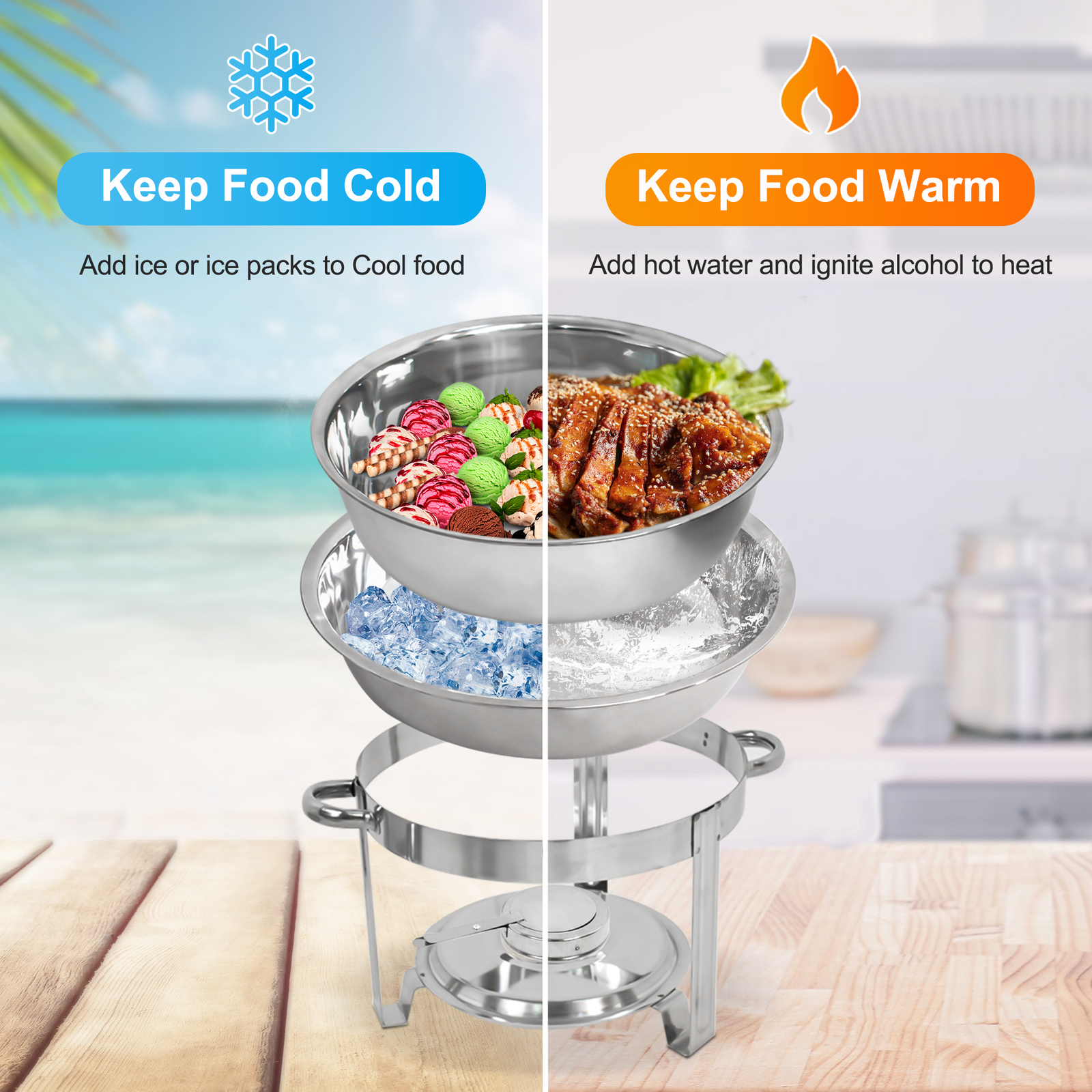 6 Pack 5 Quart Stainless Steel Chafing Dishes Set Buffet Warmer Set Full Size