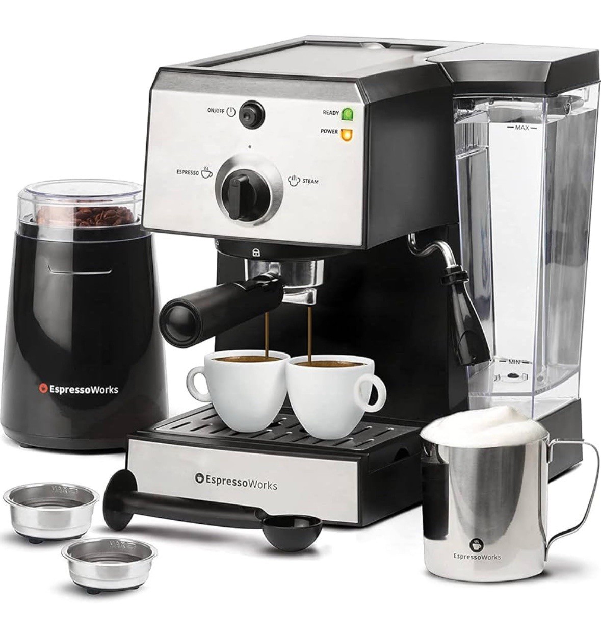 EspressoWorks All-In-One Espresso Machine with Milk Frother 7-Piece Set
