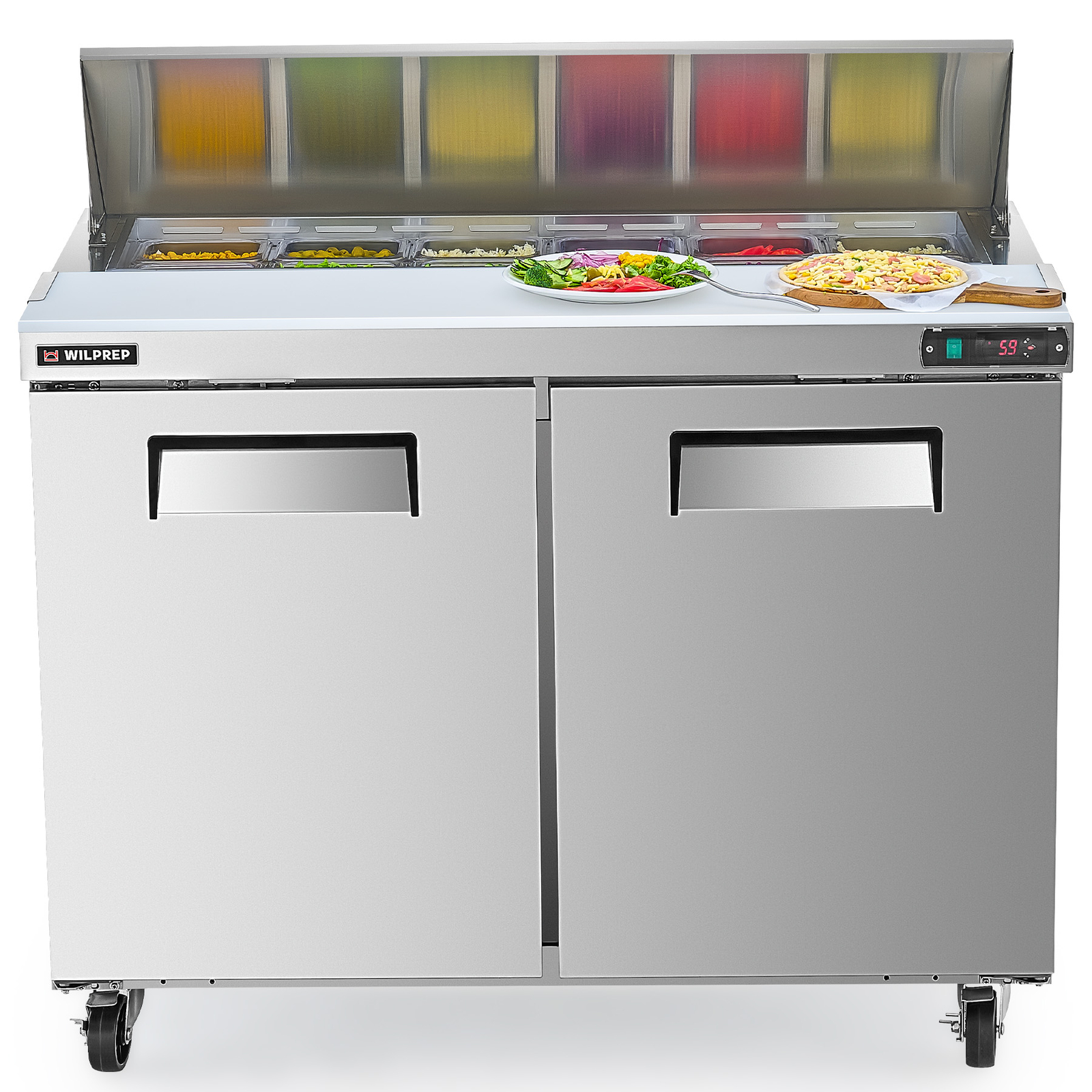 WILPREP 48″ Commercial Refrigerated Salad Sandwich Prep Table 2 Door Cooler ETL