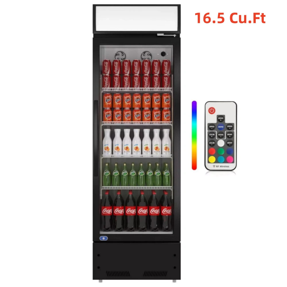 Merchandiser Refrigerator Glass Door Commercial Beverage Cooler-Black 16.5 Cu.Ft