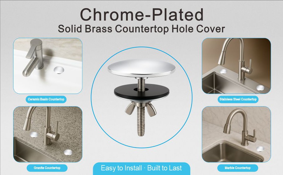 2-Inch Faucet Hole Cover, Sink Hole Cover, Solid Brass Chrome-Plated Kitchen