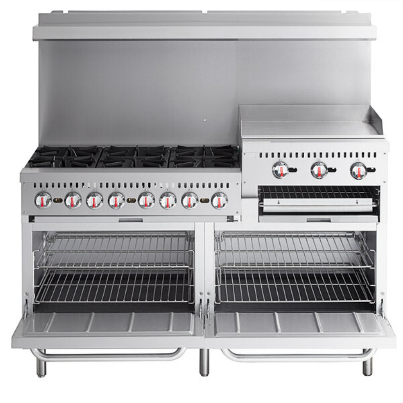 Commercial Kitchen 60″ LIQUID PROPANE 6 Burner Range 24″ Griddle 2 Standard Oven