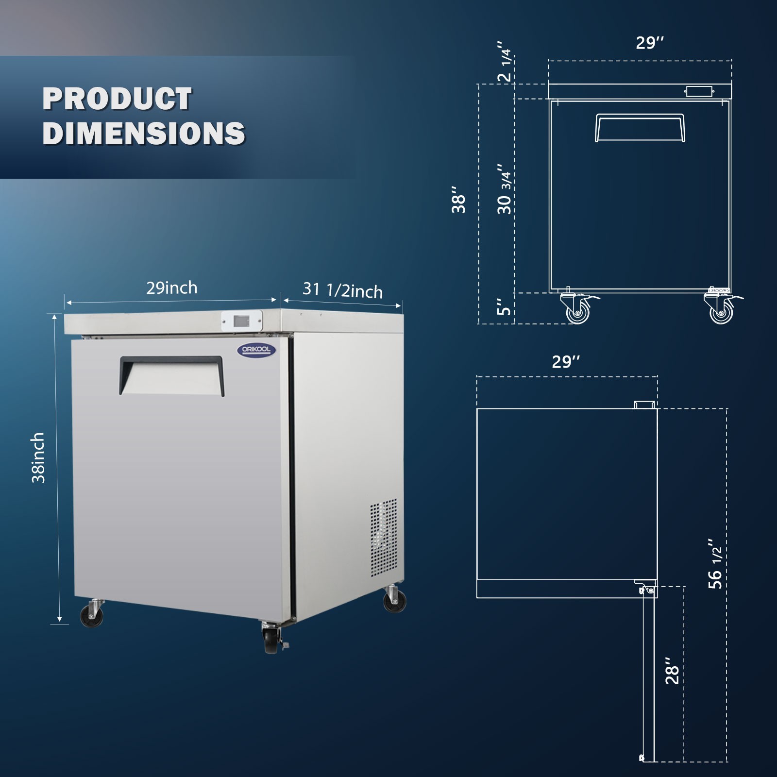 29″ Commercial Undercounter Refrigerators 8 Cu.Ft 1 Door w/Caster for Restaurant