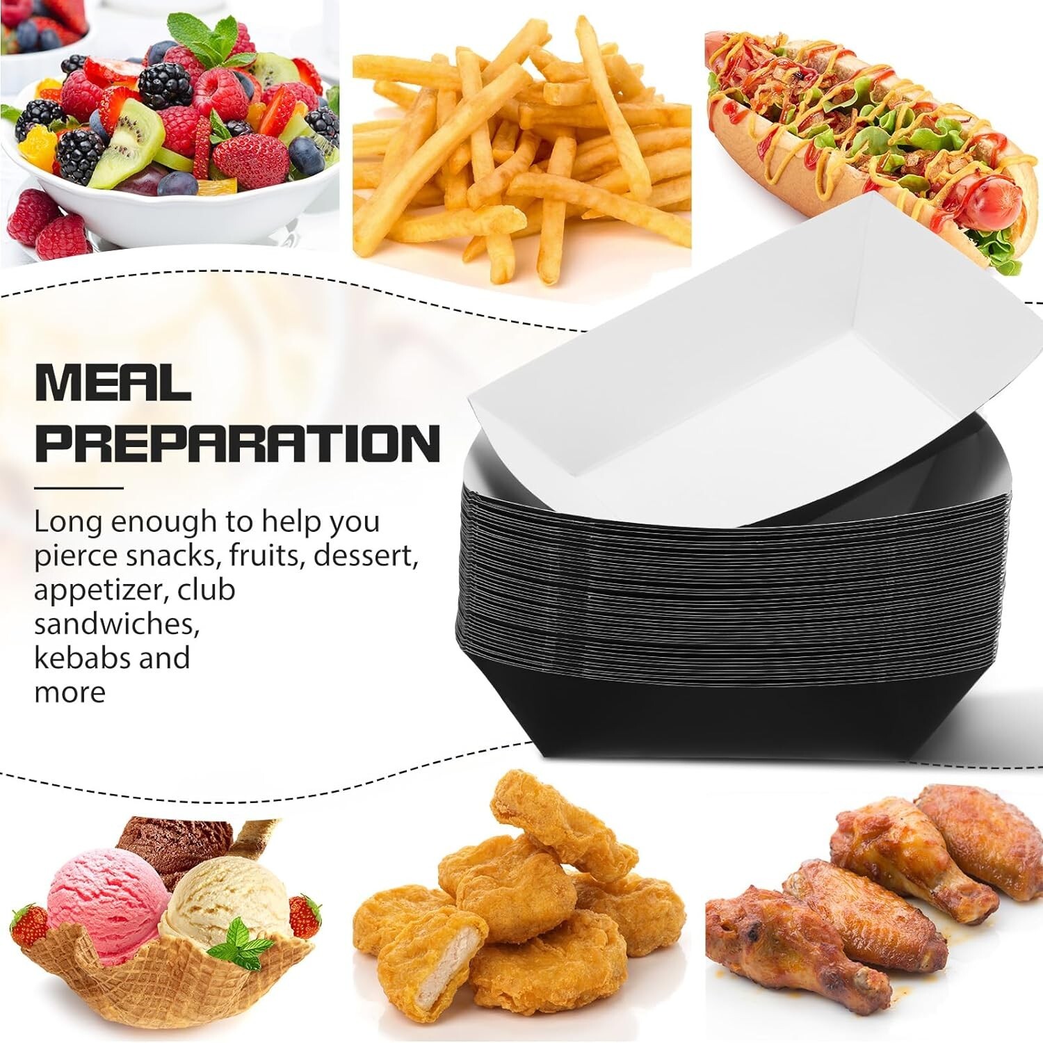 500 Pcs 3lb Paper Food Trays Disposable Paper Food Boats Black Paperboard Nacho