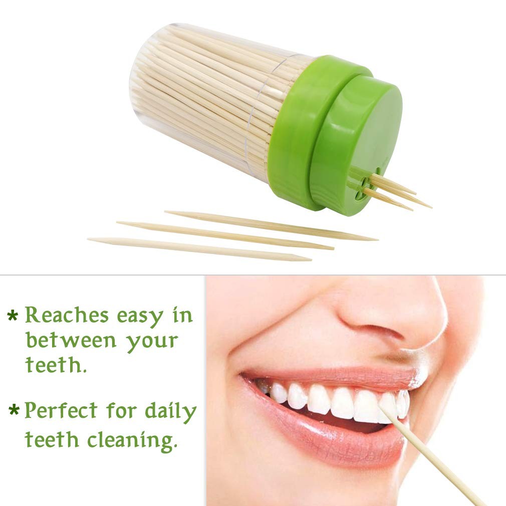 BLUE TOP Bamboo Wood Toothpicks 1000 PCS in 4 Bottles of 1000 PCS, Natural