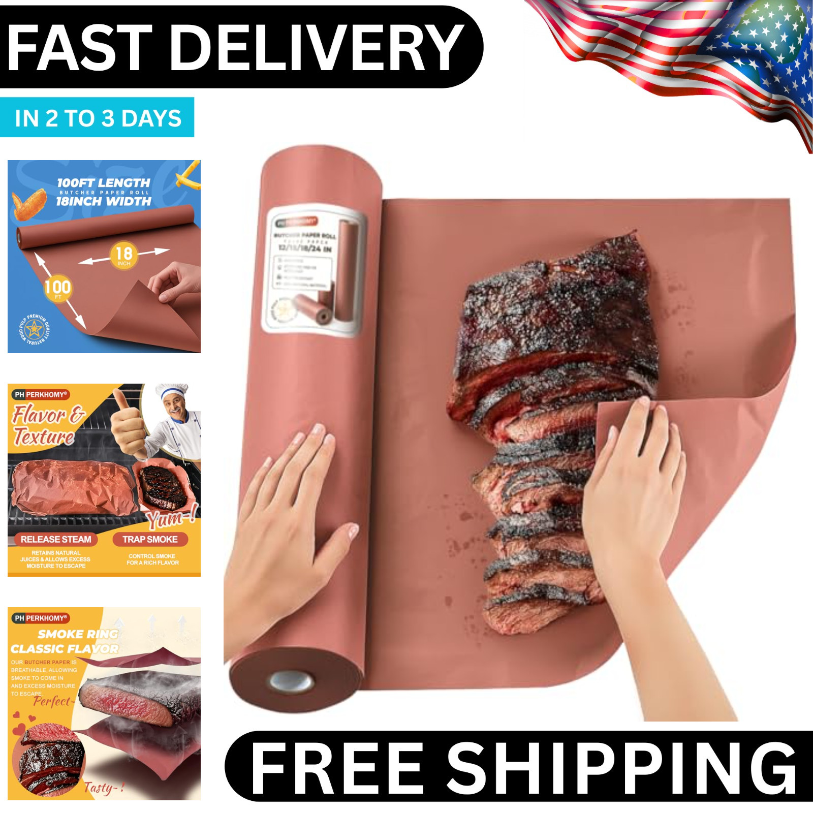 Pink Butcher Paper Roll 18″ X 1200″ (100′) for Smoker BBQ Grilling Smoking Meat.