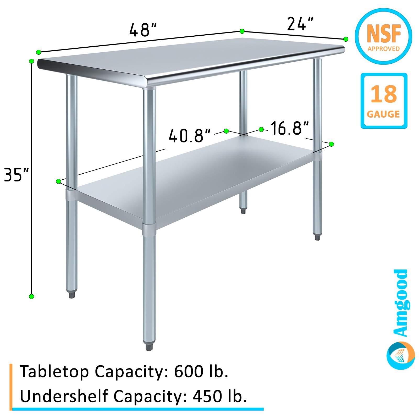 24″ X 48″ Stainless Steel Work Table With Galvanized Undershelf